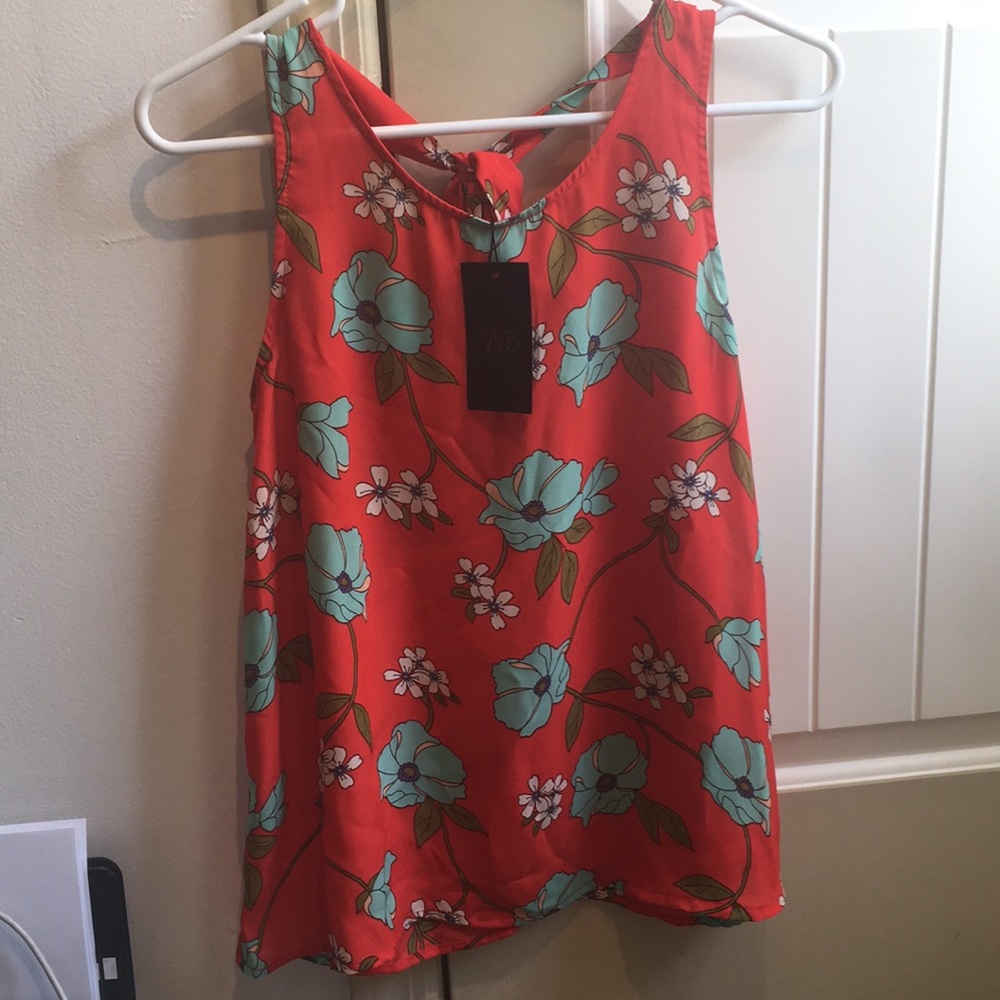 W5 Reddish Orange Blouse with Flower Pattern